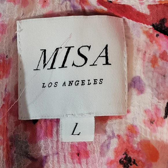 MISA Los Angeles Aurelie Ruffled Pink Floral Midi Dress Size Large - Picture 9 of 14